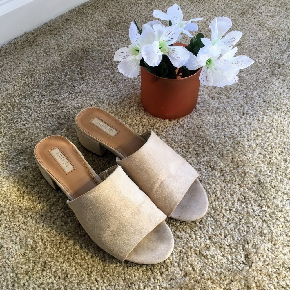 Forever 21 Nude Suede Mule Slides